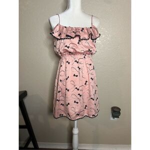 Eloise pink bow satin adjustable strap dress with bow ribbon trim - size small